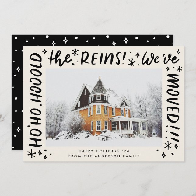 Flytta Black Lettering Julfoto Julkort (Fram/baksida)