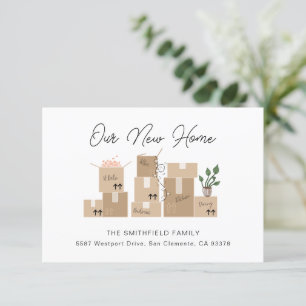 Flytta Boxes Ny adress och Flytta Announement Tack Kort