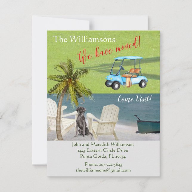 Flytta budget för vi har flyttat Hund Ocean Beach Meddelande (Framsida)