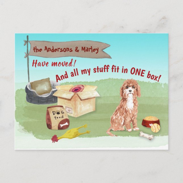 Flytta Cute Cavapoo Hund vårt nya hem Vykort (Framsida)