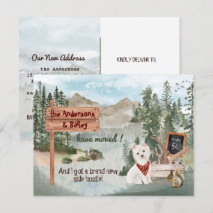Flytta Cute Westie Hund Woodland Gräs Ny adress  Meddelande Vykort