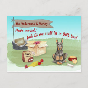 Flytta Doberman Hund Leksak Vårt nya hem Vykort