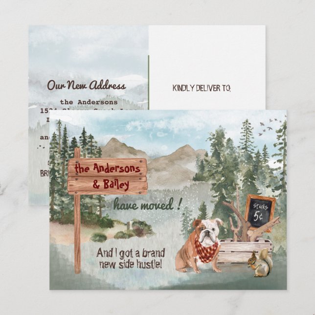 Flytta English Bulldog Skogen Nyare adress         Meddelande Vykort (Fram/baksida)