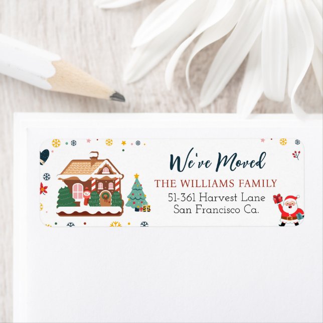 Flytta-etikett för julgran Vi har flyttat Helgdag Returadress Etikett (Insitu)