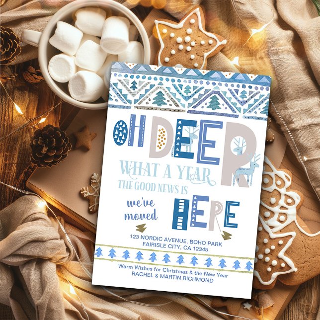Flytta för Helgdag av nordisk färskhet och Hjort Meddelande (Nordic We've Moved Christmas Card from the Holiday Moving Announcements Collection by Darling & May)