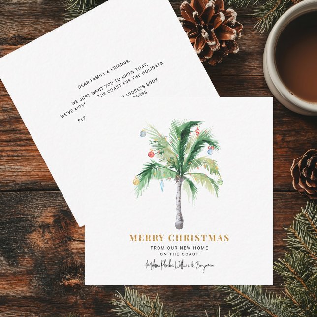 Flytta för Helgdagar av julgranar i vi har flyttat Anteckningskort (Moving Announcement Christmas Holidays Family Change of Address Palm Tree Mini Card)