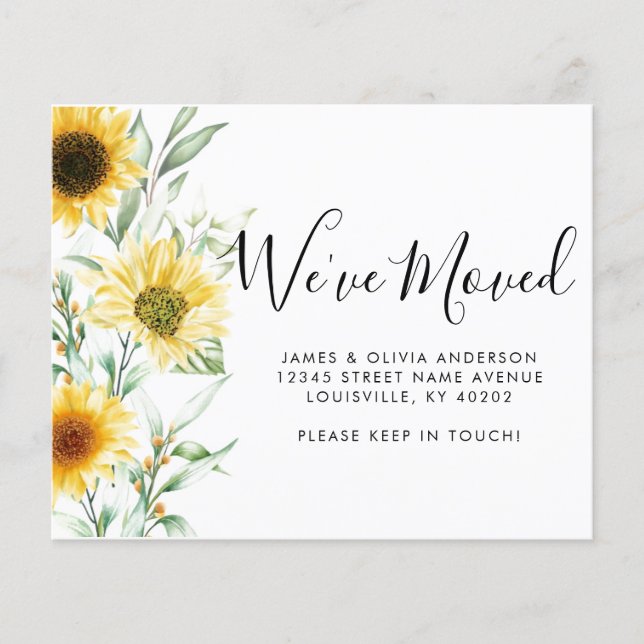 Flytta för höstsolrosblommans Vi har flyttat (Framsida)