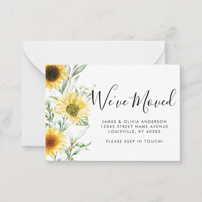 Flytta för höstsolrosblommans Vi har flyttat Anteckningskort (Framsida)