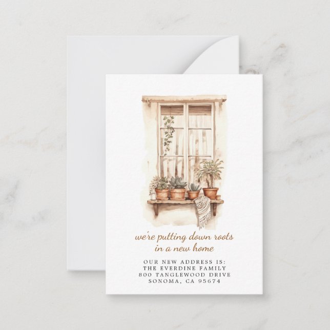 Flytta för nedgrävning av rötternas fönsterputsade anteckningskort (Framsida)