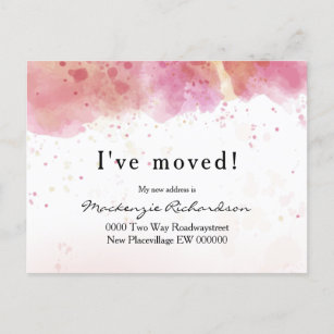 Flytta för rosa av vattenfärgstänk meddelande vykort