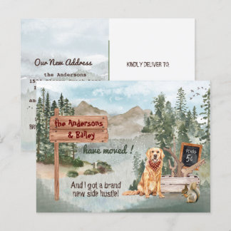 Flytta Golden Retriever Hund Skogen Ny adress Meddelande Vykort