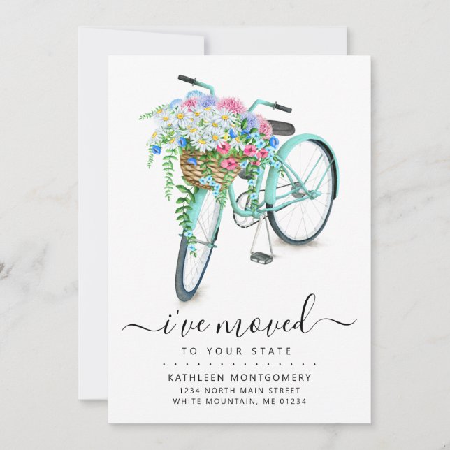 Flytta i Aqua Bicycle Daisy Blommigt Basket Meddelande (Framsida)