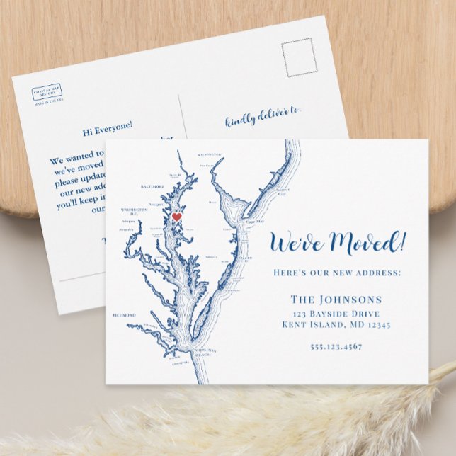 Flytta i New Home Kent Island MD Karta Meddelande Vykort (Kent Island MD Stevensville moving announcement change of address postcard from Coastal Map Designs)