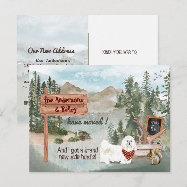 Flytta Maltesiska Hund Woodland Gräs Ny adress     Meddelande Vykort (Fram/baksida)