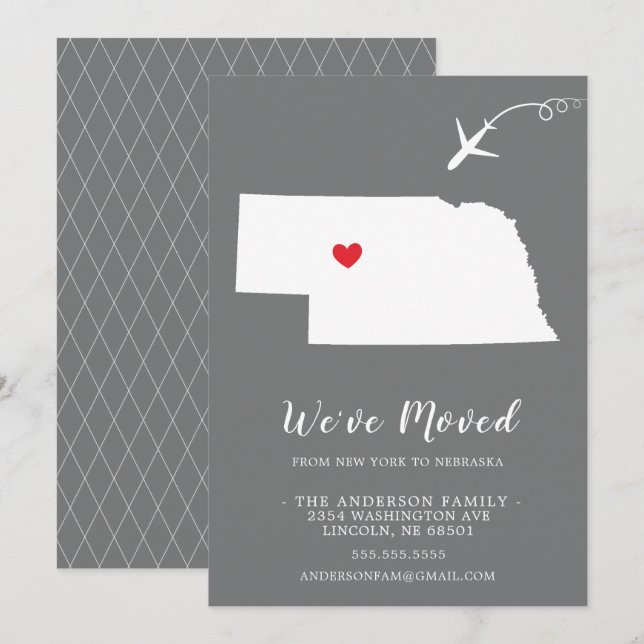 Flytta Meddelande | Delstaten NEBRASKA Inbjudningar (Fram/baksida)