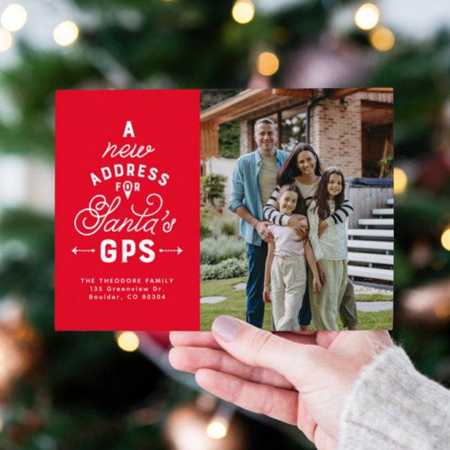 Flytta-meddelande julkort med 4 foton (Skapare uppladdad)