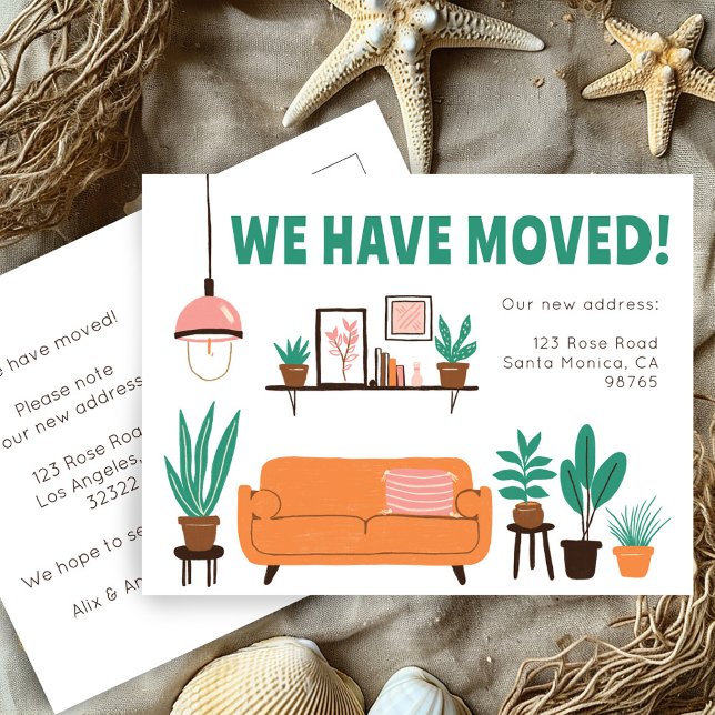 Flytta Meddelande om Adress Cute Living Room Soffa Vykort (Moving Announcement Change of Address Cute Living Room Sofa New Home Custom Postcard)