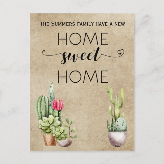 Flytta Meddelande om Adress Home Sweet Home Cactus (Framsida)