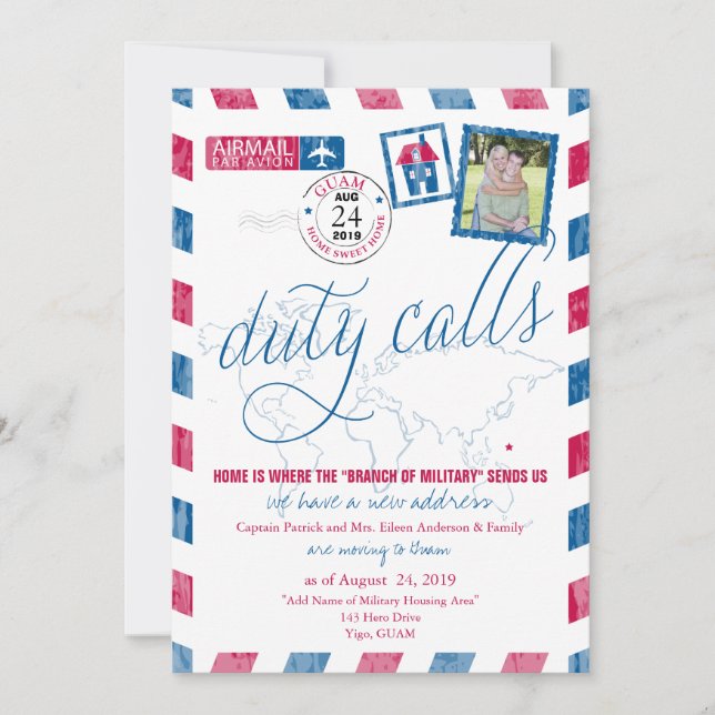 Flytta-meddelande om Antique Airmail Militär Guam Inbjudningar (Framsida)