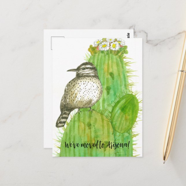 Flytta Meddelande om Arizona Cactus Wren Bird Vykort (Fram/Back In Situ)