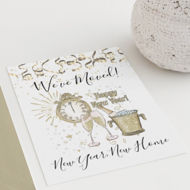 Flytta Meddelande om nyår Vi har flyttat Guld (Skapare uppladdad)