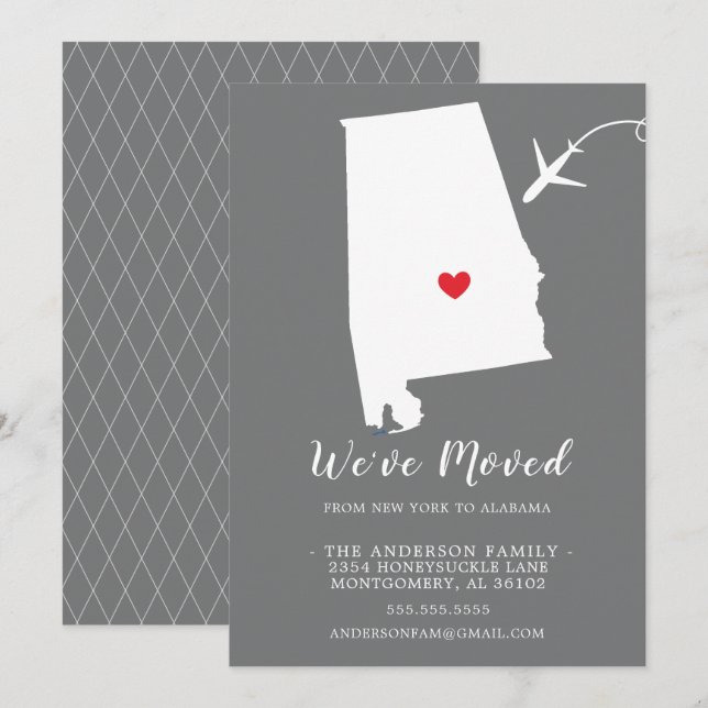 Flytta Meddelande | State ALABAMA Inbjudningar (Fram/baksida)