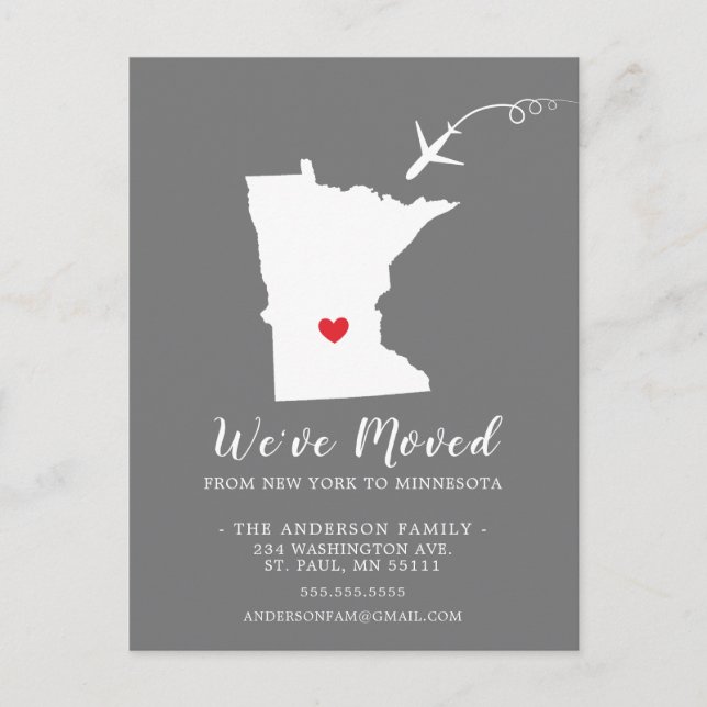 Flytta-meddelandestat MINNESOTA-vykort Vykort (Framsida)