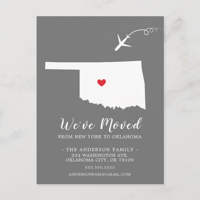 Flytta-meddelandestat OKLAHOMA-postkort Vykort (Framsida)