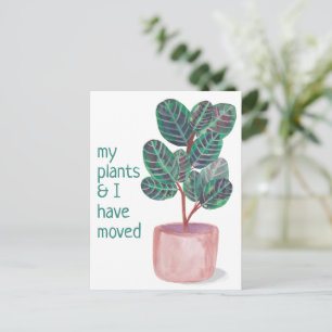 FLYTTA New Home Adress Prayer Plant Watercolor Vykort