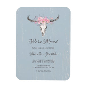 Flytta Ny adress Rustic Cow Skull Boho-Blommigt Magnet