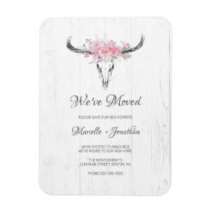 Flytta Ny adress Rustic Cow Skull Boho-Blommigt Magnet
