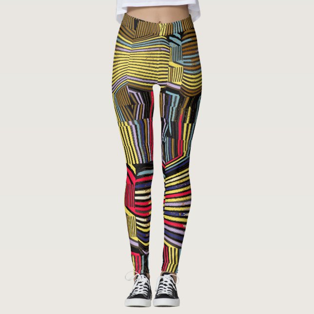 Flytta och Worn Neon Graffiti Linjer Leggings (Framsida)