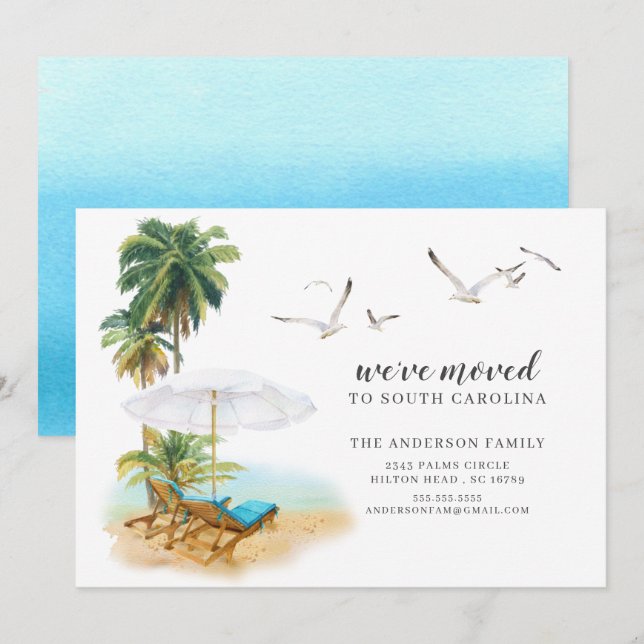 Flytta om Beach Handflatan Träd Inbjudningar (Fram/baksida)