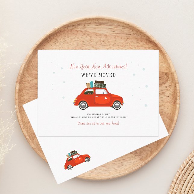 Flytta om byte av Adress-familj Visitkort (Family Moving Announcement Red Car Business Card)