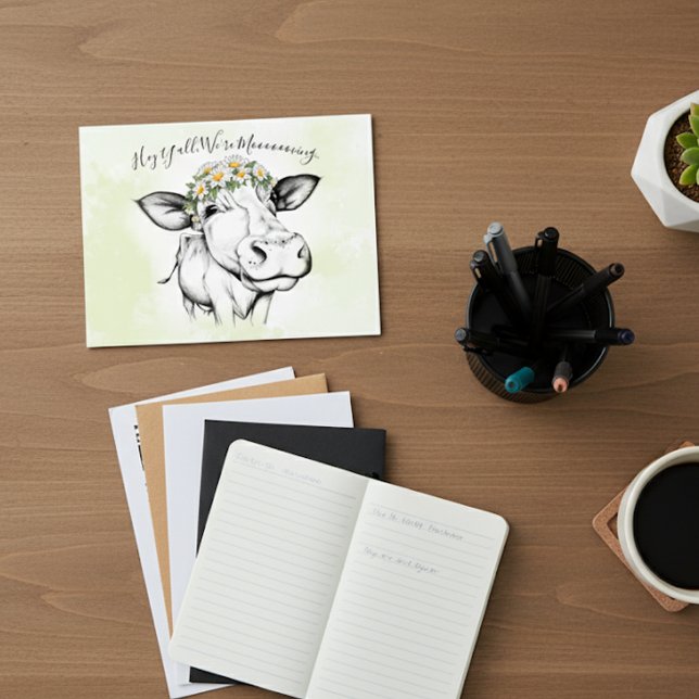 Flytta om Cute Hand plockade Cow-Daisyn i Cute  Vykort (Skapare uppladdad)