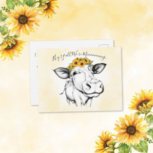Flytta om Cute Hand plockade Cow-solrosor Vykort