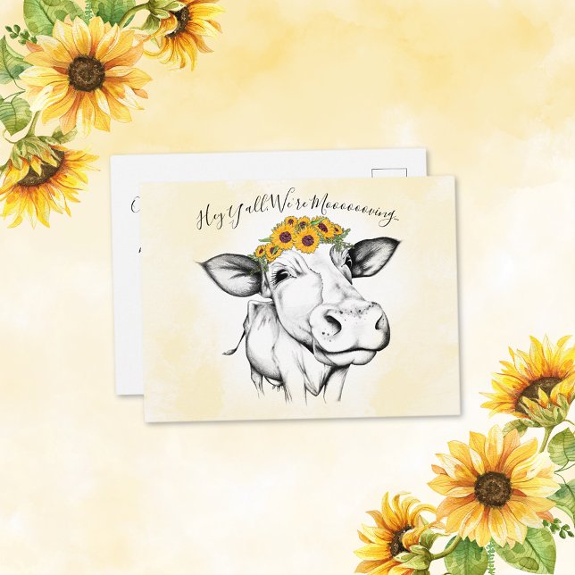 Flytta om Cute Hand plockade Cow-solrosor Vykort (Skapare uppladdad)