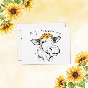 Flytta om Cute Hand plockade Cow-solrosor Vykort