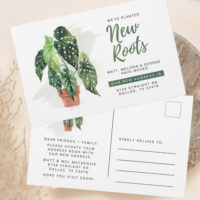 Flytta om förändring av vi har flyttat i Adress (Botanical Potted Plant Moving Announcement Postcard)