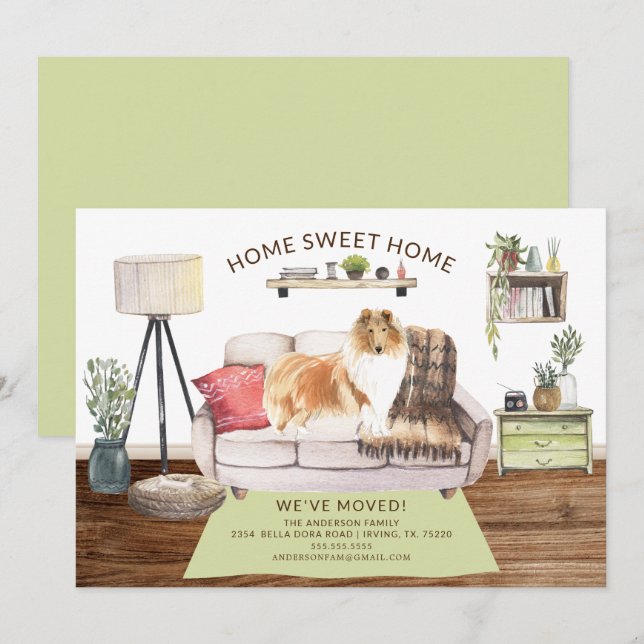 Flytta om Hund av  från Rough Collie Inbjudningar (Fram/baksida)