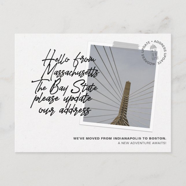 Flytta om Massachusett State Destination Announcem Inbjudan Vykort (Framsida)