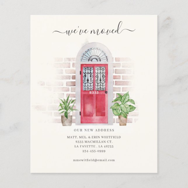 Flytta om Red Dor Vi har flyttat Adress Flygblad (Framsidan)