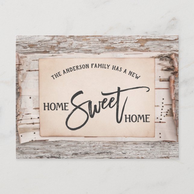 Flytta om Rustic Birch Home Sweet Vykort (Framsida)