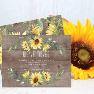 Flytta om Rustic Cheerful Sunblomcement Inbjudningar