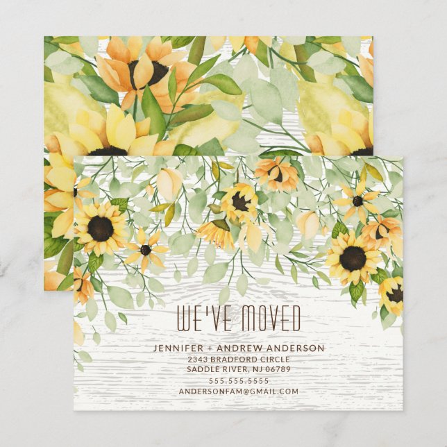 Flytta om Rustic Sunblommor Inbjudningar (Fram/baksida)