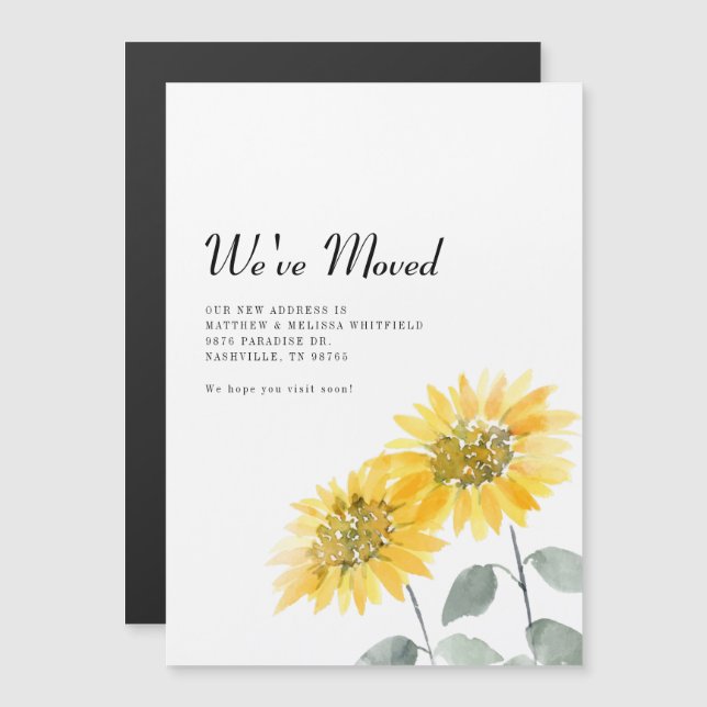 Flytta om solrosblommor, Vi har flyttat Magnetisk Inbjudningskort (Fram/baksida)