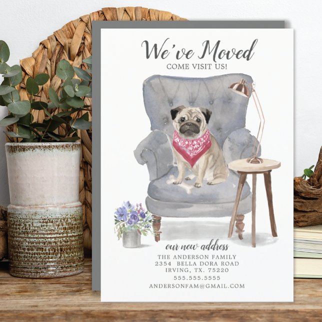 Flytta om Vi har flyttat av Cute Pug Hund Meddelande (Skapare uppladdad)