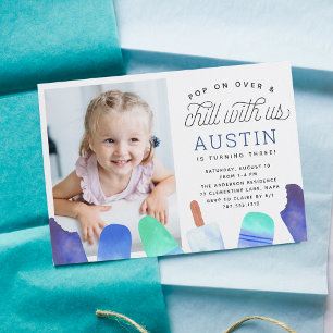 Flytta över Popsicle Barns födelsedag Party Phot Inbjudningar