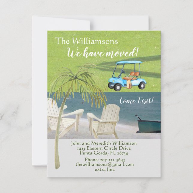 Flytta över Vi har flyttat Beach Golf-budget Meddelande (Framsida)