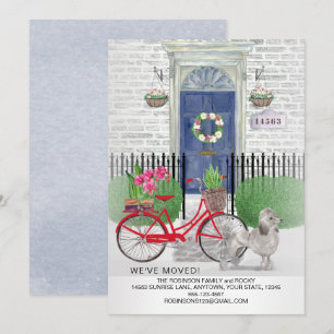 Flytta Pudel Hund Bicycle Blue Door New Home Meddelande